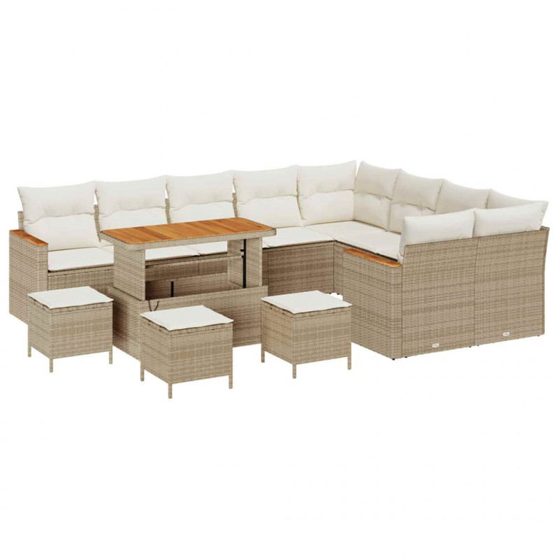 Zestaw Sof na Ogród z poduszką 13 pcs Beżowy Rattan poli