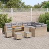 Zestaw Sof na Ogród z poduszką 13 pcs Beżowy Rattan poli