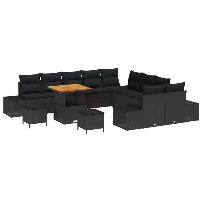 Zestaw Sof na Ogród z poduszką 13 pcs Czarny Polirattan