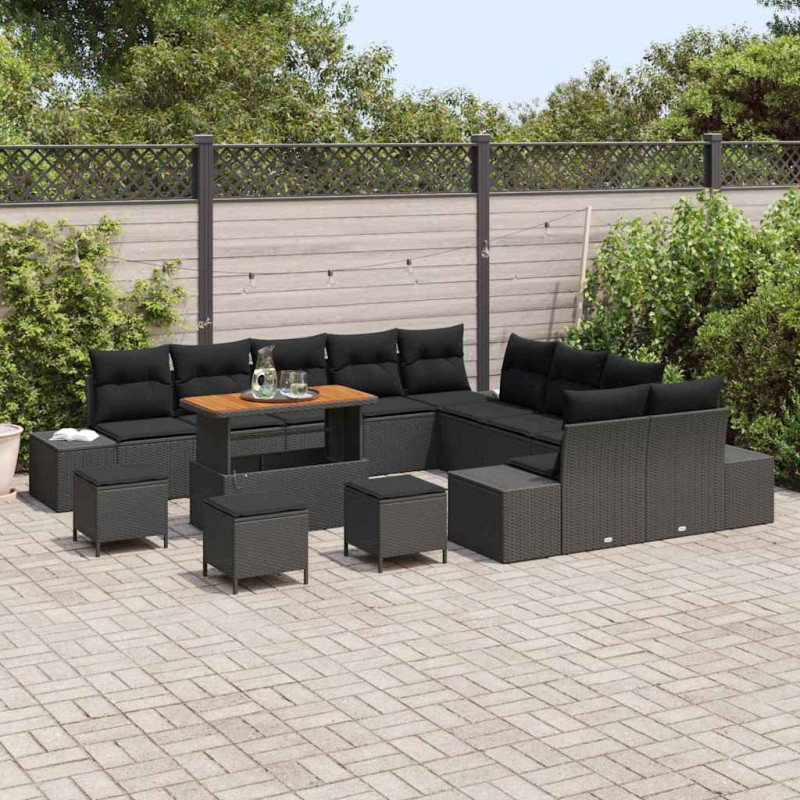 Zestaw Sof na Ogród z poduszką 14 pcs Czarny Polirattan