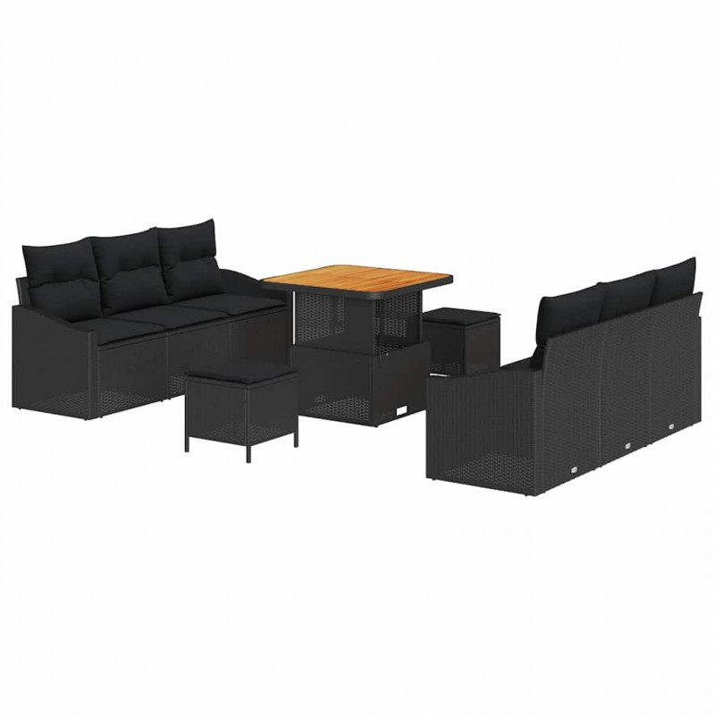 Zestaw Sof na Ogród z poduszką z przechowywaniem 9 pcs Czarny