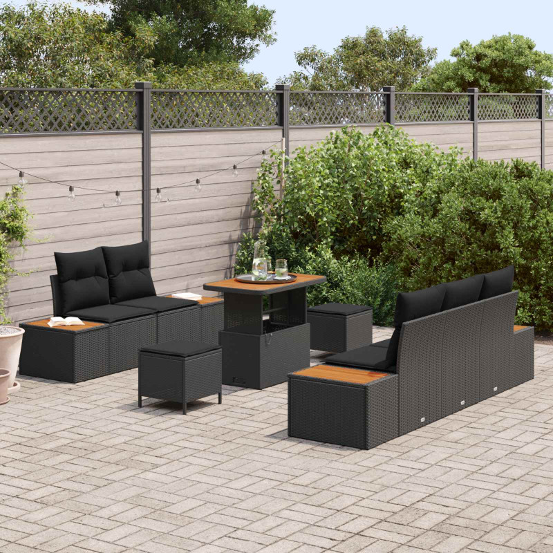 Zestaw Sof na Ogród z poduszką z przechowywaniem 8 pcs Czarny
