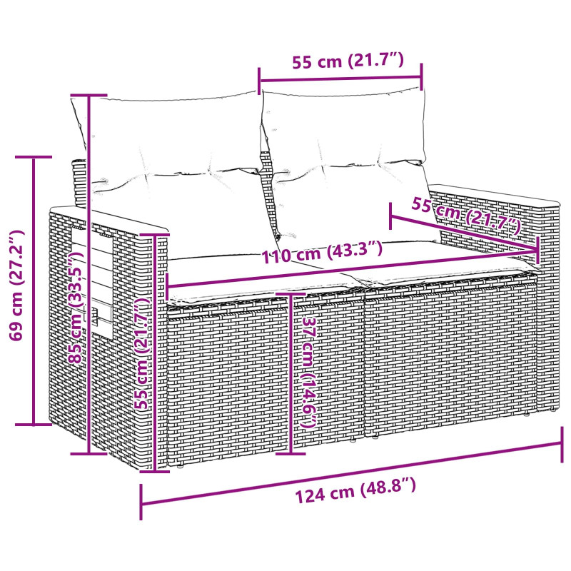 Zestaw Sof na Ogród z poduszką 13 pcs Czarny polirattan