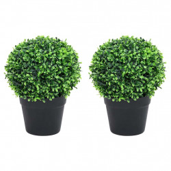 Kule ze sztucznego bukszpanu w doniczce, 2 szt., zielone, 37 cm