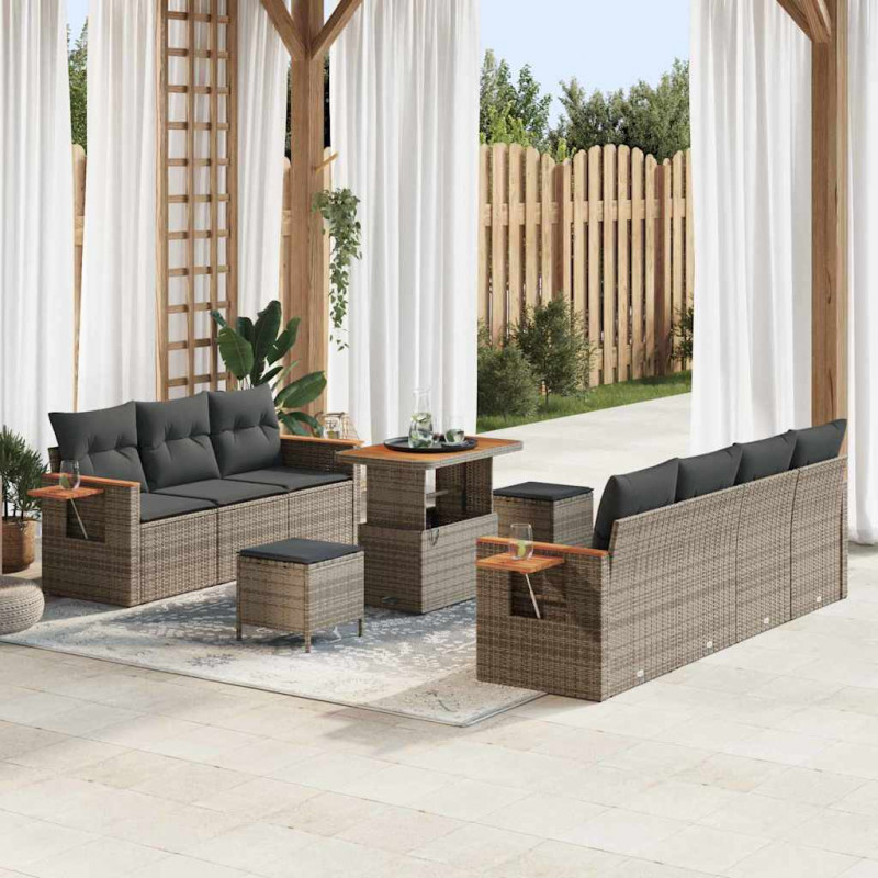 Zestaw Sof na Ogród z poduszką 13 pcs Szary polirattan