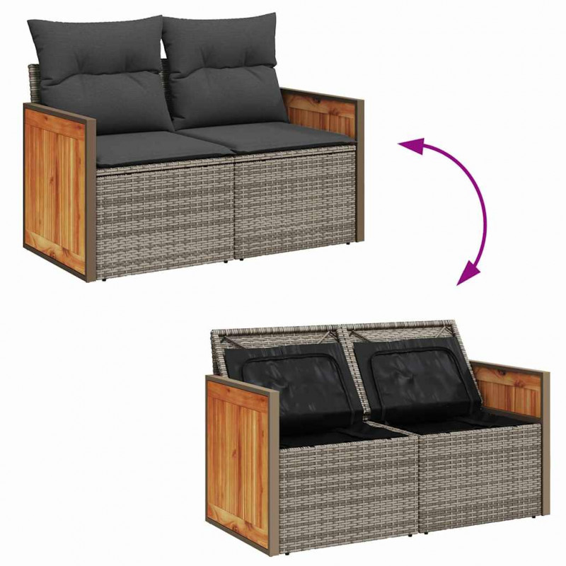 Zestaw Sof na Ogród z poduszką 9 pcs Szary polirattan