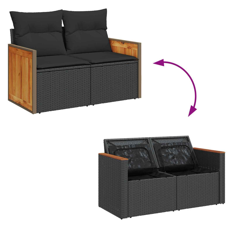 Zestaw Sof na Ogród z poduszką 9 pcs Czarny polirattan