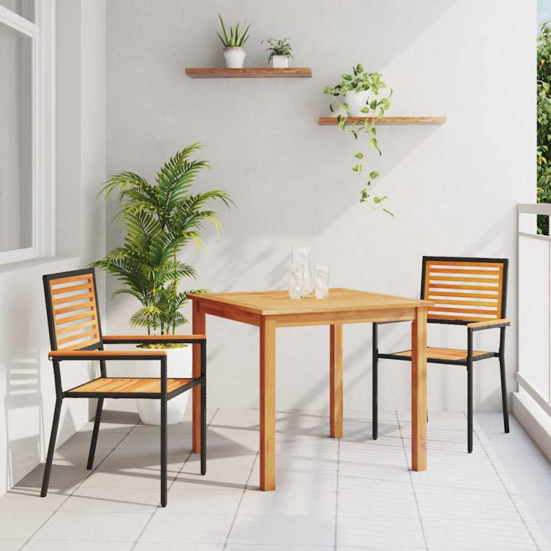 Zestaw do jadalni w ogrodzie 3 pcs Czarny Lite Drewno Akacji