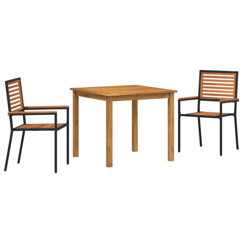 Zestaw do jadalni w ogrodzie 3 pcs Czarny Lite Drewno Akacji