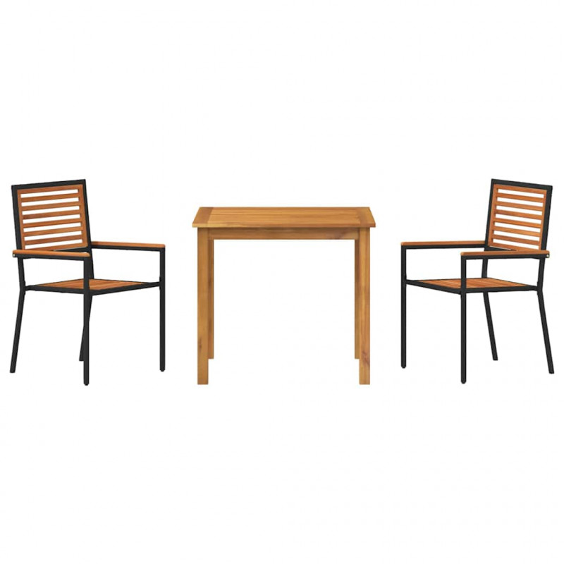 Zestaw do jadalni w ogrodzie 3 pcs Czarny Lite Drewno Akacji