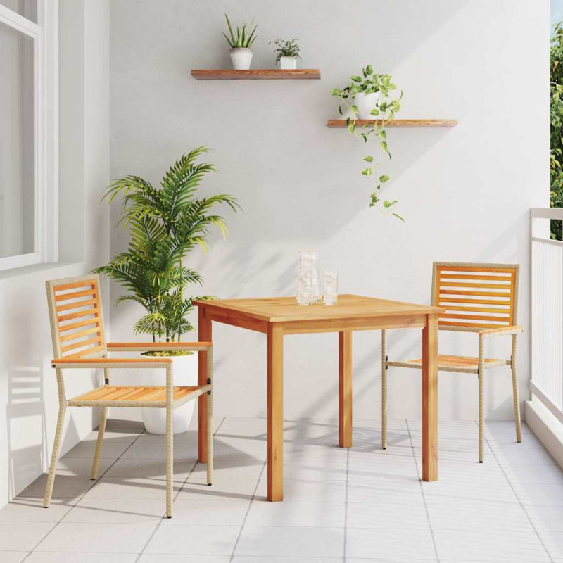 Zestaw do jadalni w ogrodzie 3 pcs Beżowy Lite Drewno Akacji