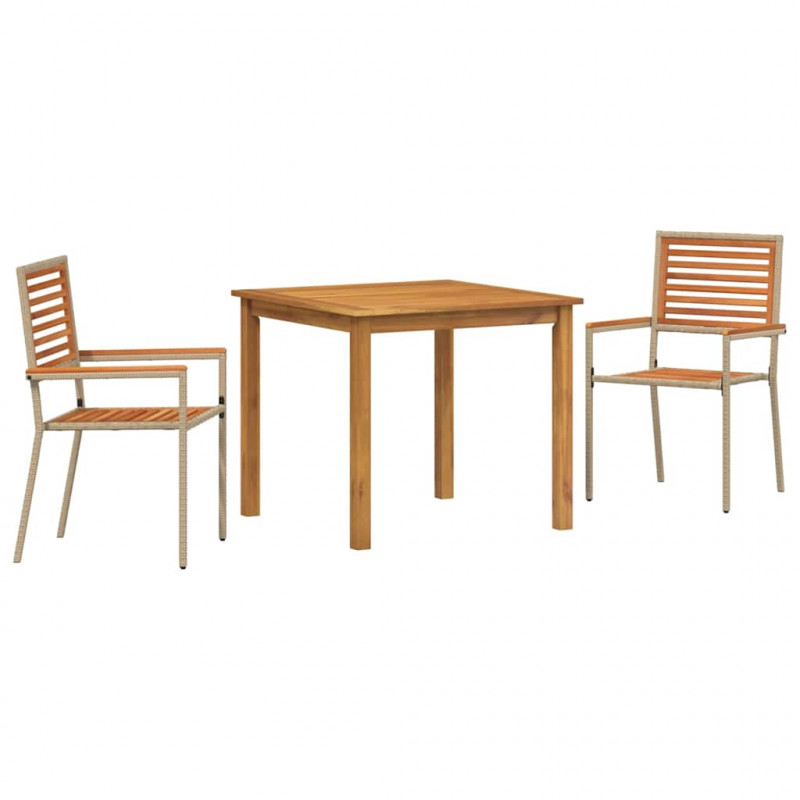 Zestaw do jadalni w ogrodzie 3 pcs Beżowy Lite Drewno Akacji