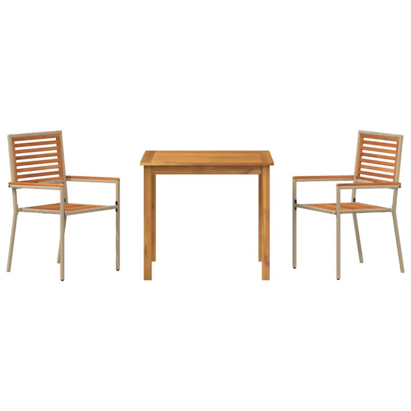 Zestaw do jadalni w ogrodzie 3 pcs Beżowy Lite Drewno Akacji