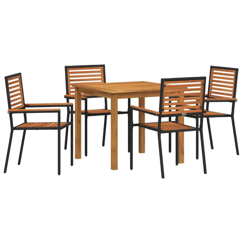 Zestaw do jadalni w ogrodzie 5 pcs Czarny Lite Drewno Akacji