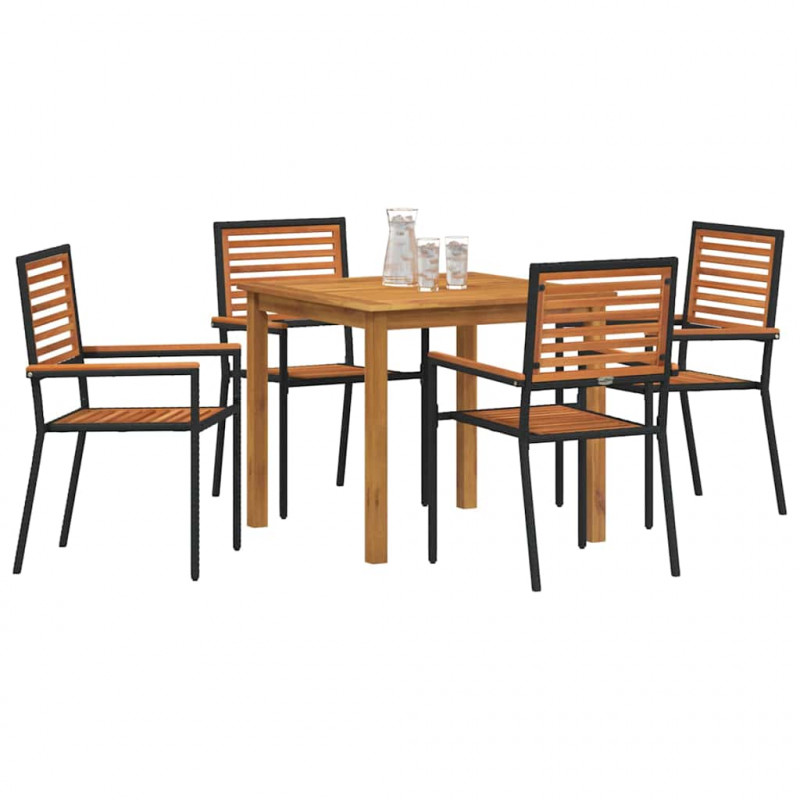 Zestaw do jadalni w ogrodzie 5 pcs Czarny Lite Drewno Akacji