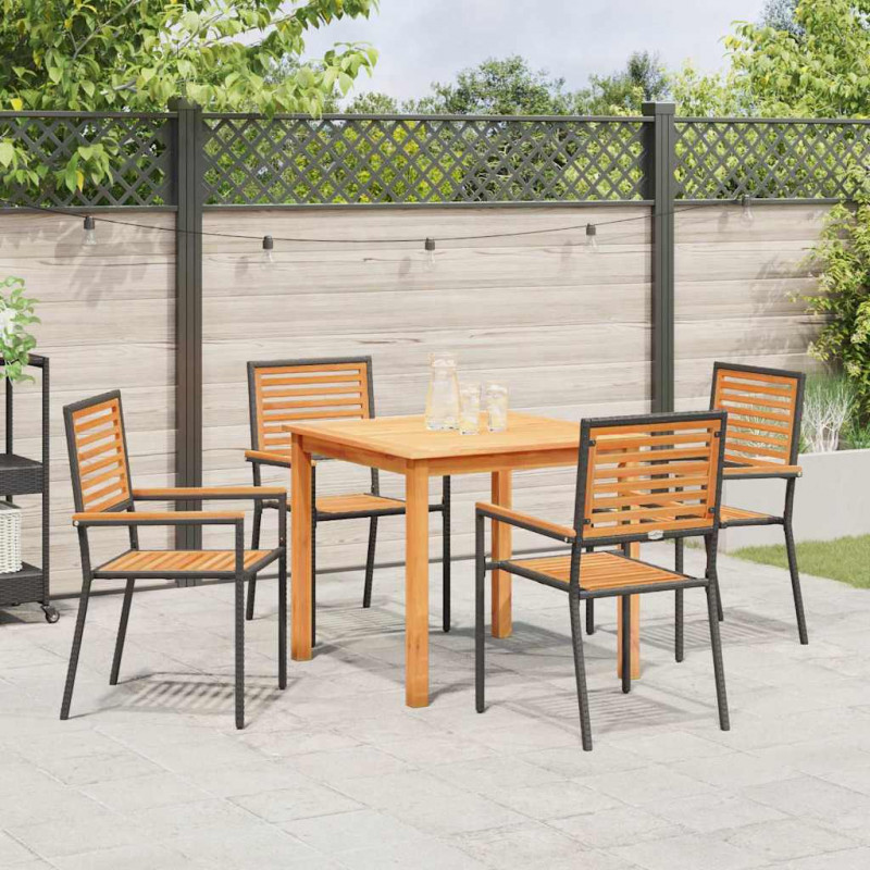 Zestaw do jadalni w ogrodzie 5 pcs Czarny Lite Drewno Akacji