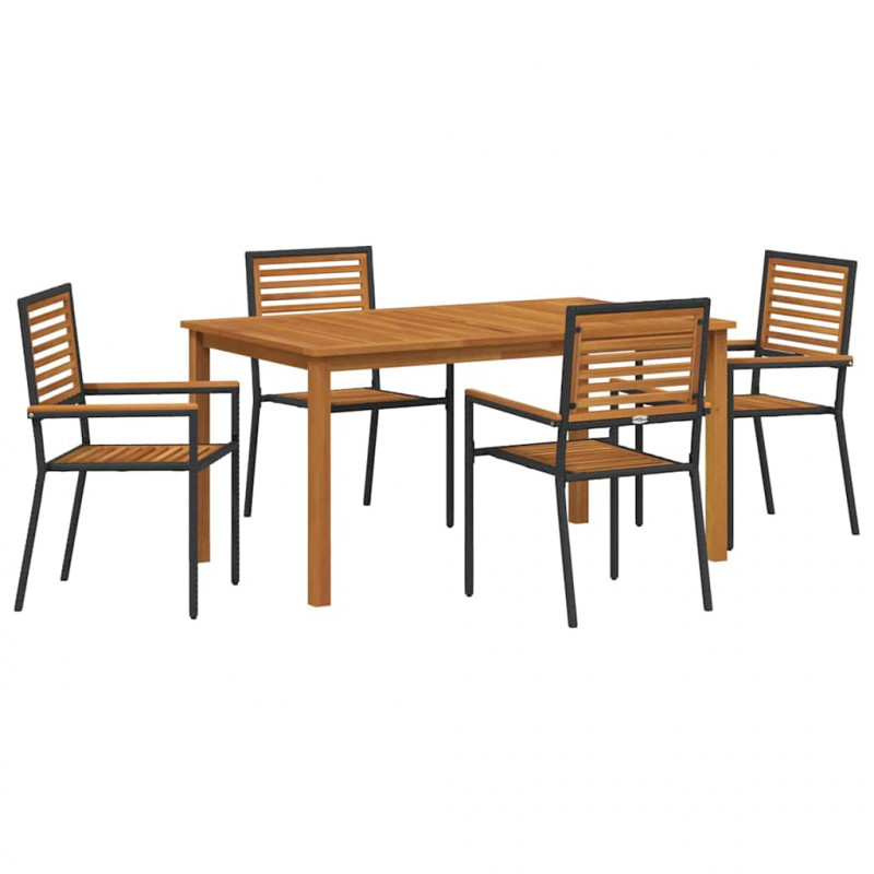 Zestaw do jadalni w ogrodzie 5 pcs Czarny Lite Drewno Akacji