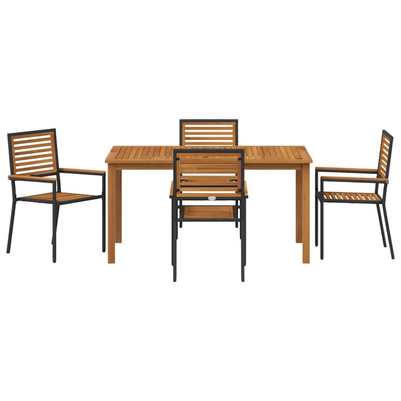 Zestaw do jadalni w ogrodzie 5 pcs Czarny Lite Drewno Akacji