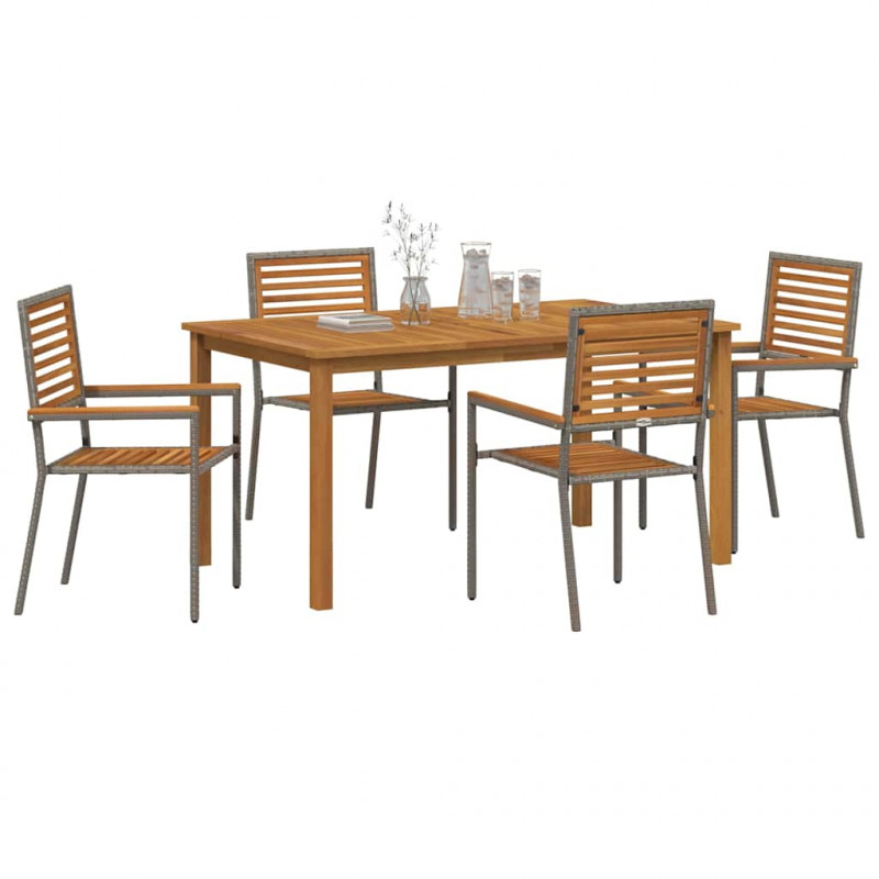 Zestaw do jadalni w ogrodzie 5 pcs Szary Lite Drewno Akacji