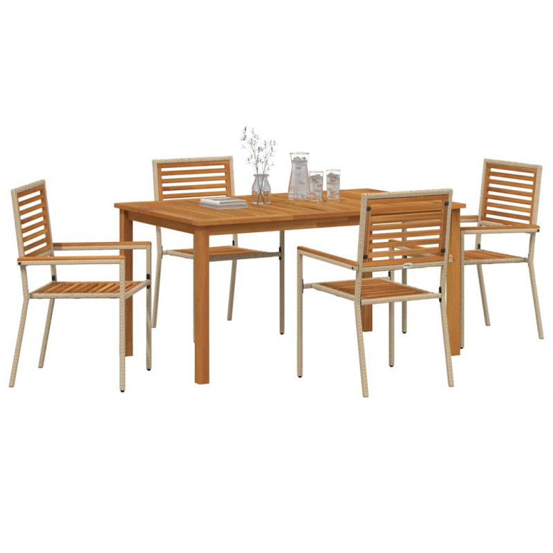 Zestaw do jadalni w ogrodzie 5 pcs Beżowy Lite Drewno Akacji