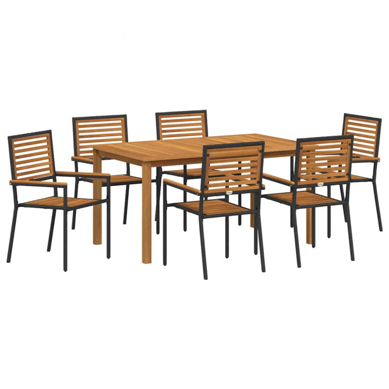 Zestaw do jadalni w ogrodzie 7 pcs Czarny Lite Drewno Akacji