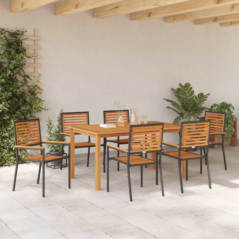 Zestaw do jadalni w ogrodzie 7 pcs Czarny Lite Drewno Akacji