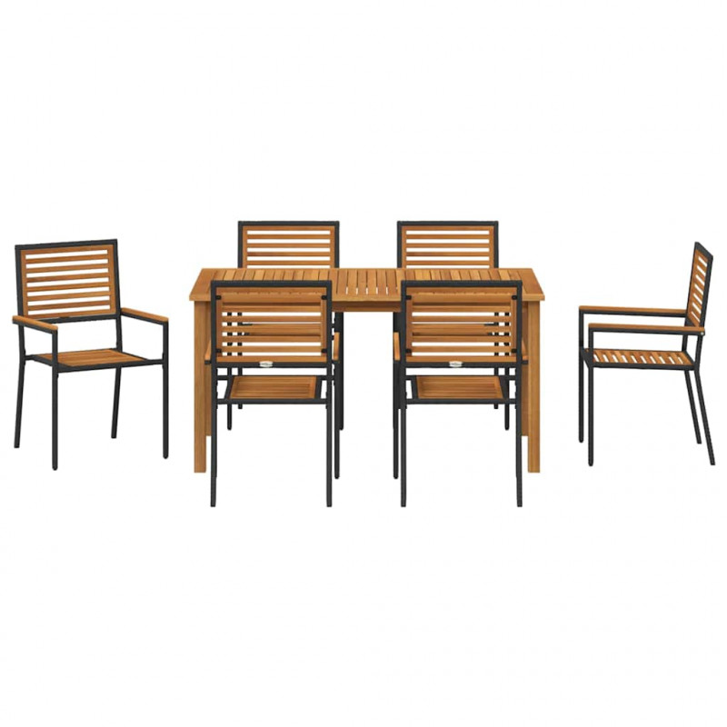 Zestaw do jadalni w ogrodzie 7 pcs Czarny Lite Drewno Akacji