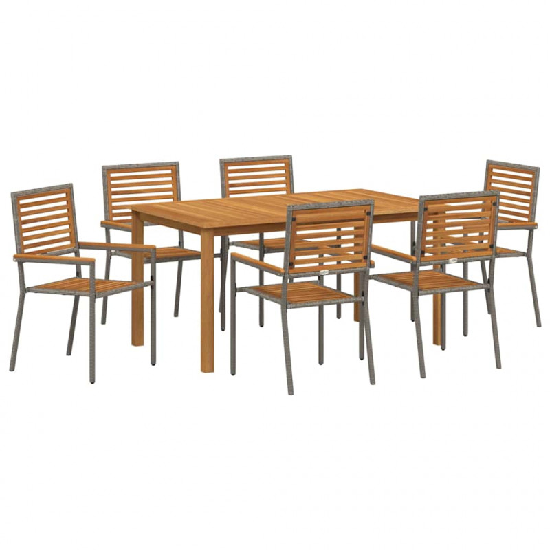 Zestaw do jadalni w ogrodzie 7 pcs Szary Lite Drewno Akacji