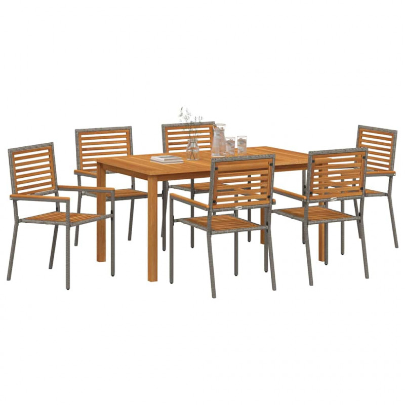 Zestaw do jadalni w ogrodzie 7 pcs Szary Lite Drewno Akacji