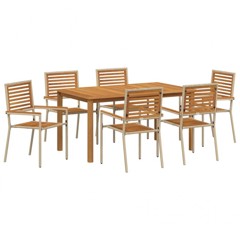 Zestaw do jadalni w ogrodzie 7 pcs Beżowy Lite Drewno Akacji