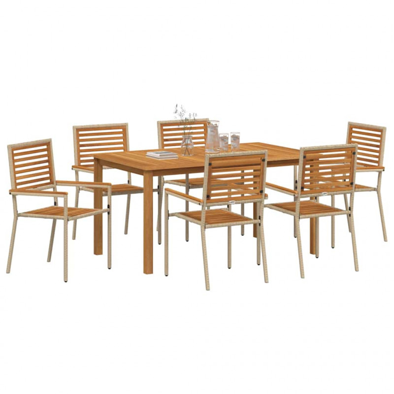 Zestaw do jadalni w ogrodzie 7 pcs Beżowy Lite Drewno Akacji