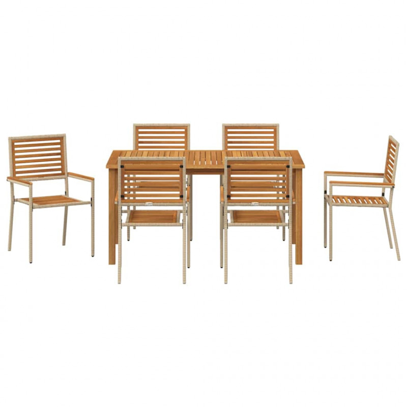 Zestaw do jadalni w ogrodzie 7 pcs Beżowy Lite Drewno Akacji