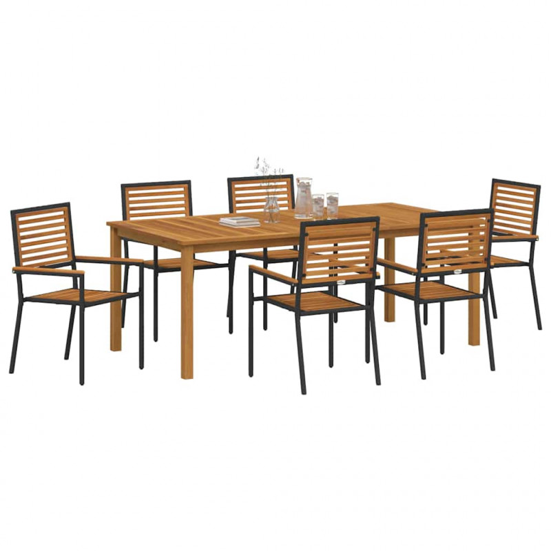 Zestaw do jadalni w ogrodzie 7 pcs Czarny Lite Drewno Akacji