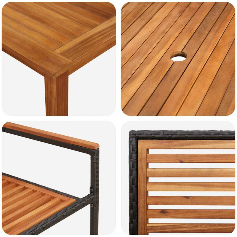 Zestaw do jadalni w ogrodzie 7 pcs Czarny Lite Drewno Akacji