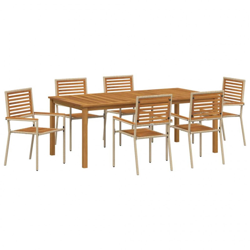 Zestaw do jadalni w ogrodzie 7 pcs Beżowy Lite Drewno Akacji