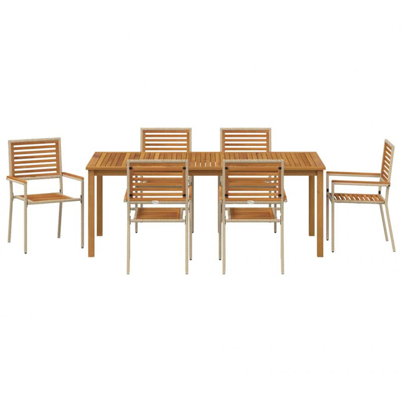 Zestaw do jadalni w ogrodzie 7 pcs Beżowy Lite Drewno Akacji