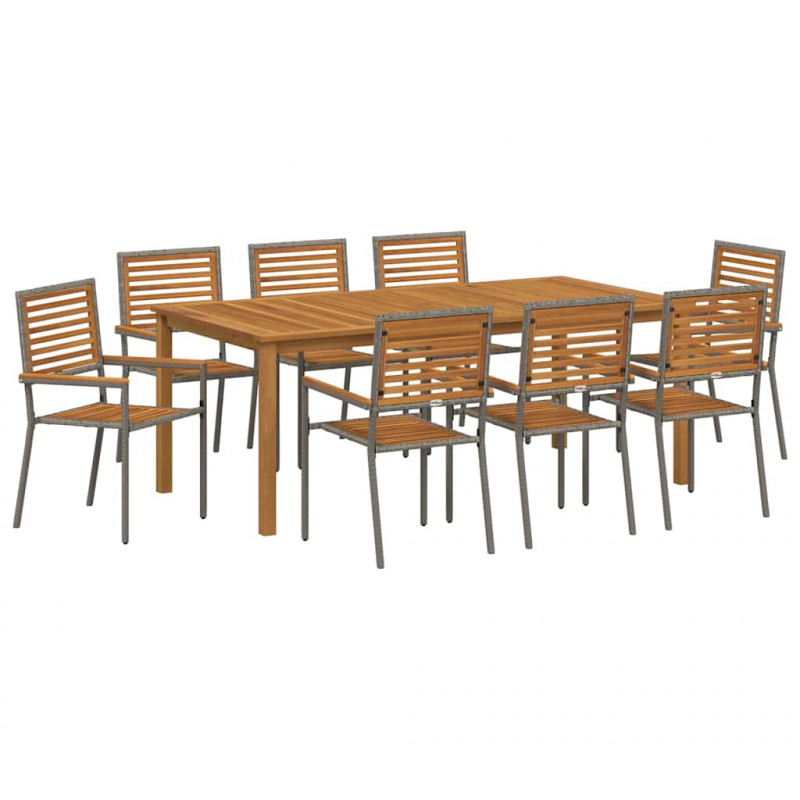 Zestaw do jadalni w ogrodzie 9 pcs Szary Lite Drewno Akacji