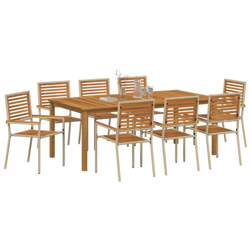 Zestaw do jadalni w ogrodzie 9 pcs Beżowy Lite Drewno Akacji