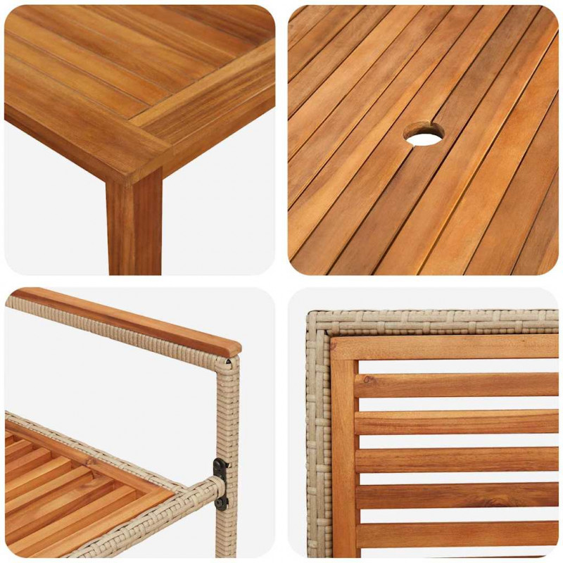 Zestaw do jadalni w ogrodzie 9 pcs Beżowy Lite Drewno Akacji