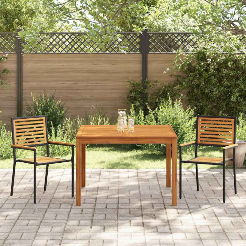 Zestaw do jadalni w ogrodzie 3 pcs Czarny Lite Drewno Akacji