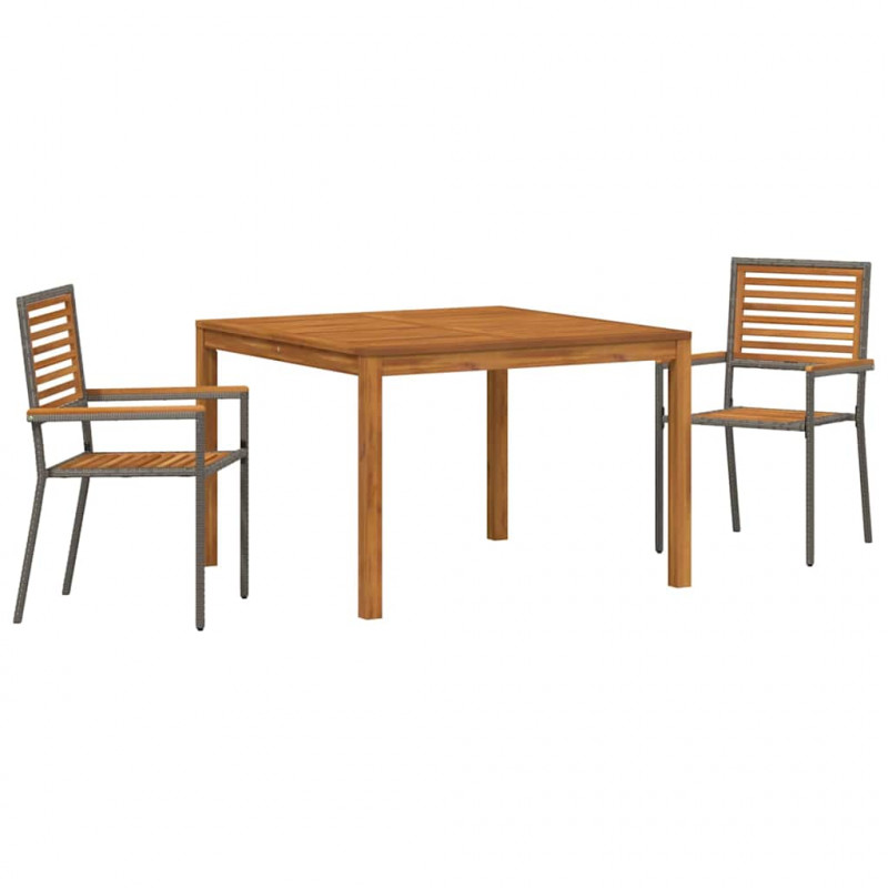 Zestaw do jadalni w ogrodzie 3 pcs Szary Lite Drewno Akacji