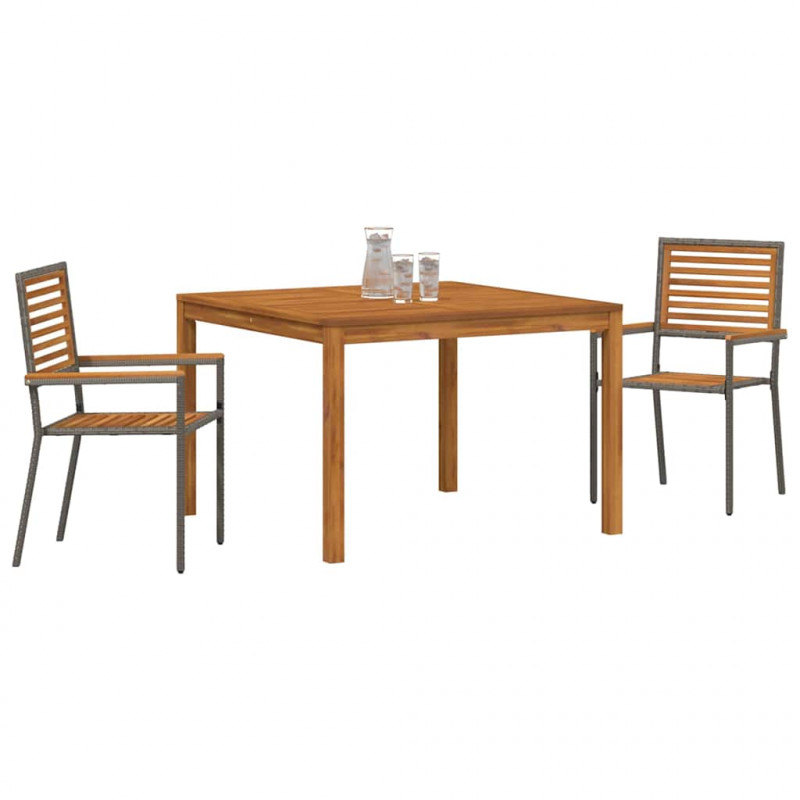 Zestaw do jadalni w ogrodzie 3 pcs Szary Lite Drewno Akacji