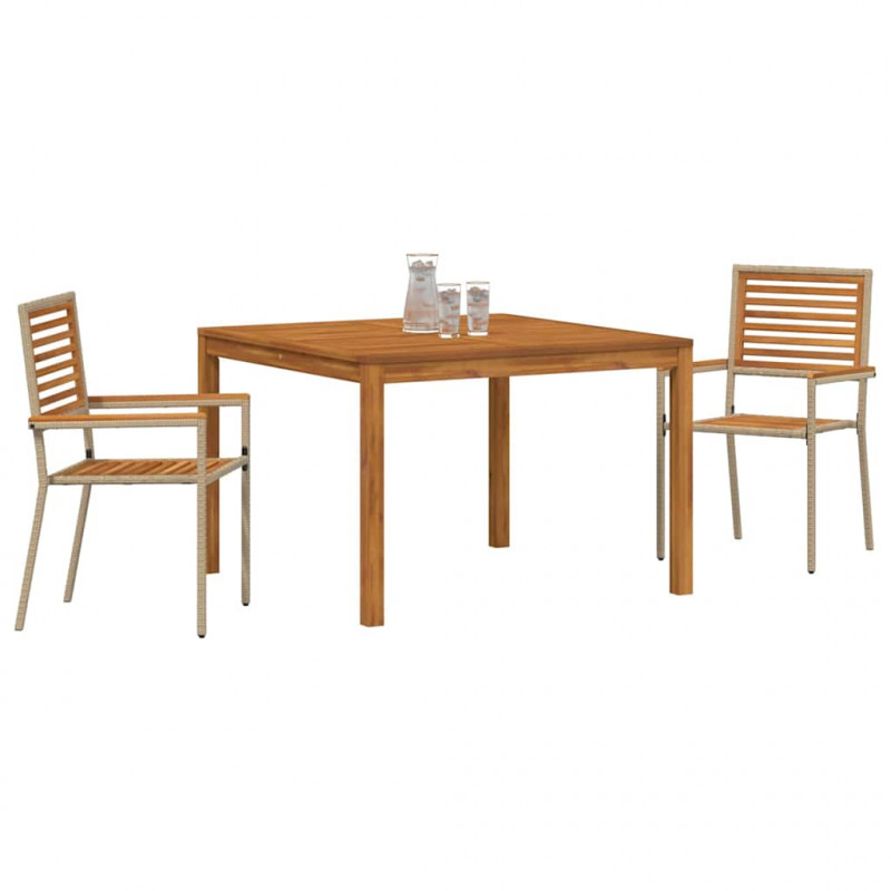 Zestaw do jadalni w ogrodzie 3 pcs Beżowy Lite Drewno Akacji