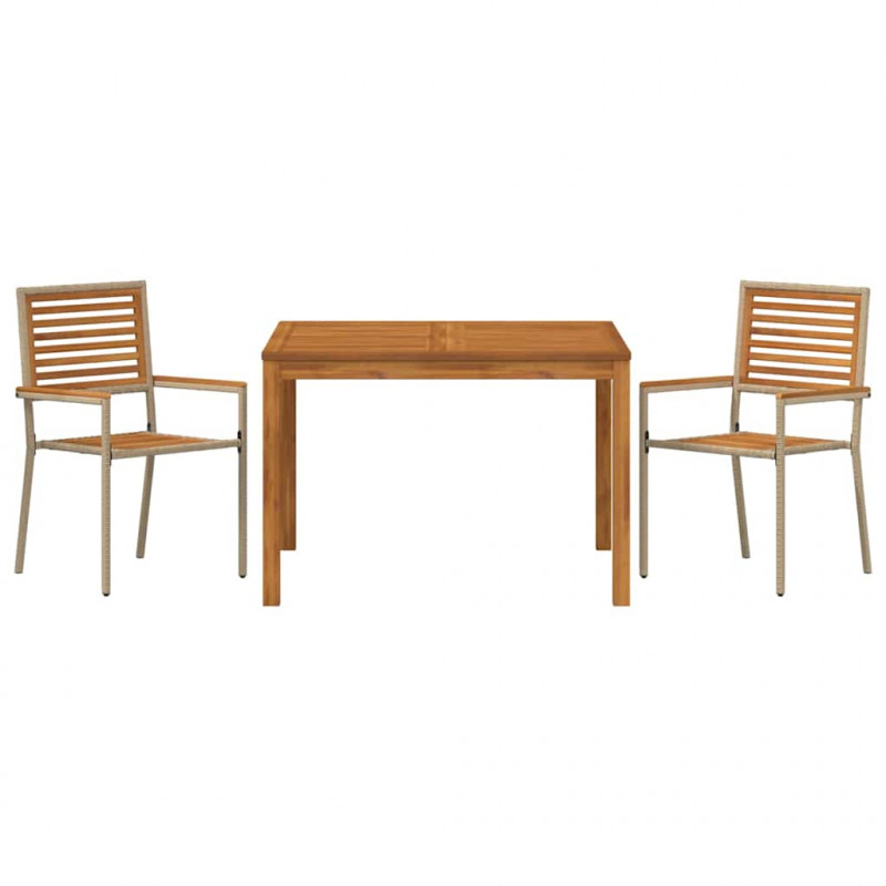 Zestaw do jadalni w ogrodzie 3 pcs Beżowy Lite Drewno Akacji