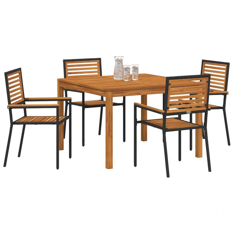 Zestaw do jadalni w ogrodzie 5 pcs Czarny Lite Drewno Akacji