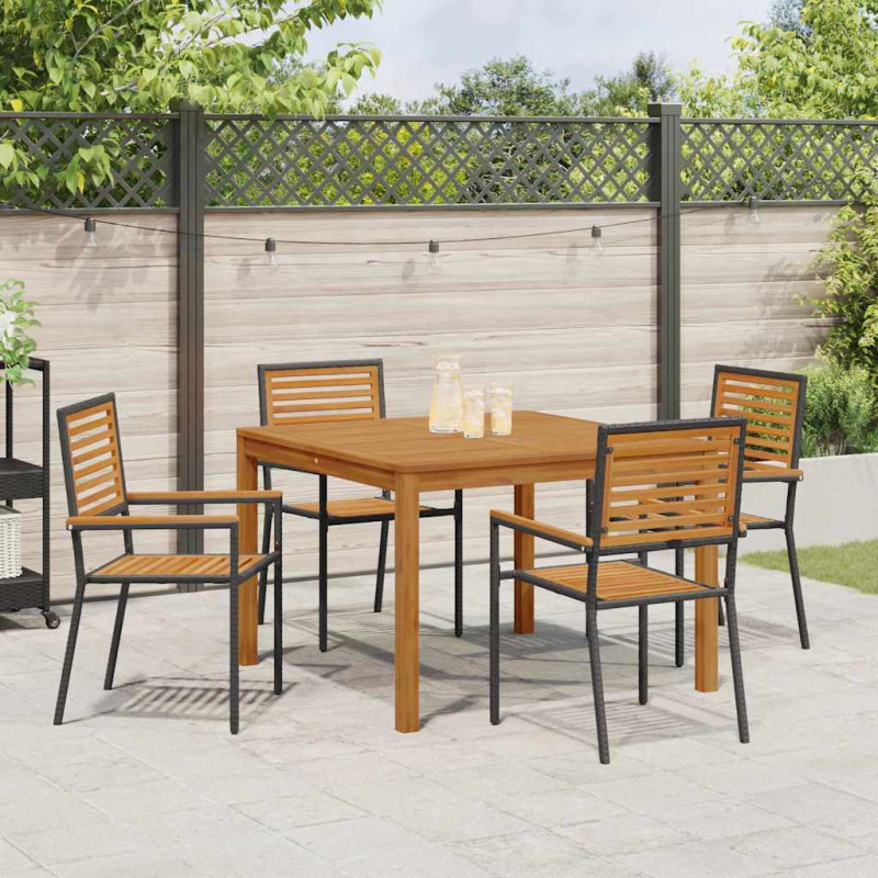Zestaw do jadalni w ogrodzie 5 pcs Czarny Lite Drewno Akacji