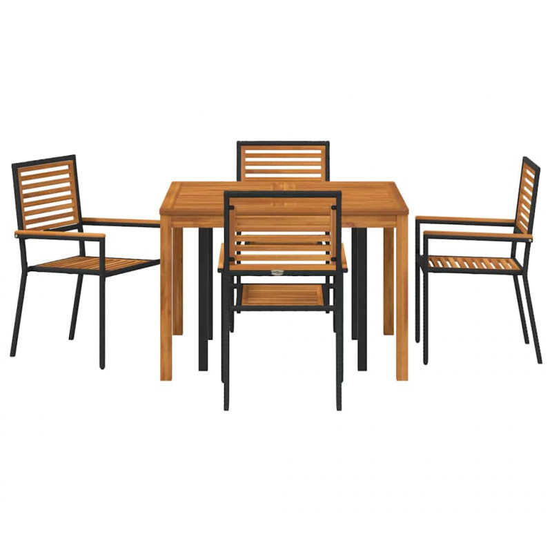 Zestaw do jadalni w ogrodzie 5 pcs Czarny Lite Drewno Akacji