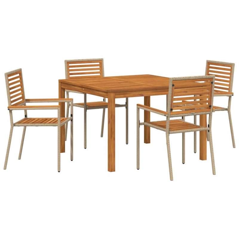 Zestaw do jadalni w ogrodzie 5 pcs Beżowy Lite Drewno Akacji