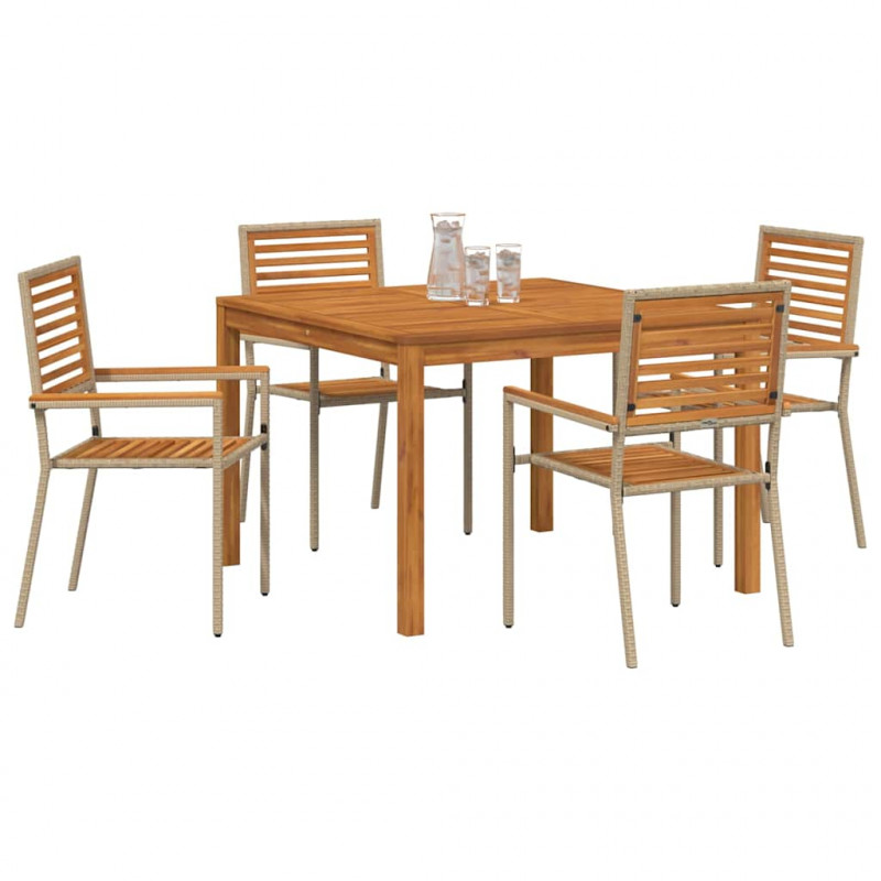 Zestaw do jadalni w ogrodzie 5 pcs Beżowy Lite Drewno Akacji