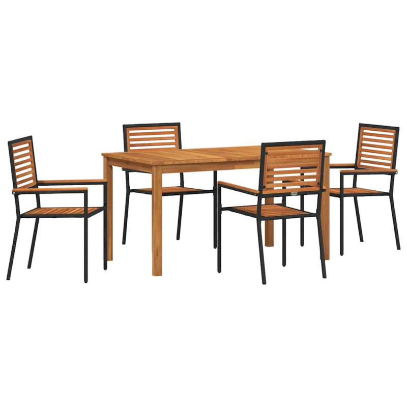 Zestaw do jadalni w ogrodzie 5 pcs Czarny Lite Drewno Akacji